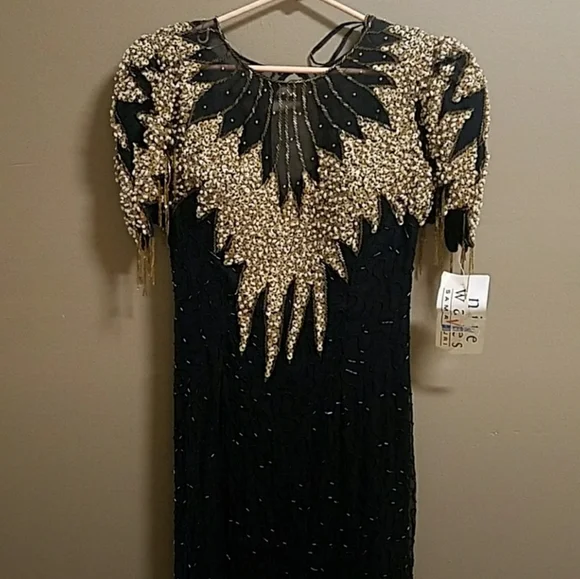 vintage beaded evening dress Vintage Beaded Prom Dresses Cape Sleeve 1920s Evening Dress 22128 Light Blue / US8 main image 0